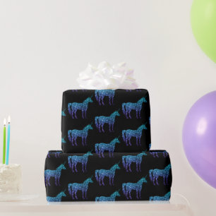 Unicorn Sparkles aqua blue ombre pattern black Wrapping Paper