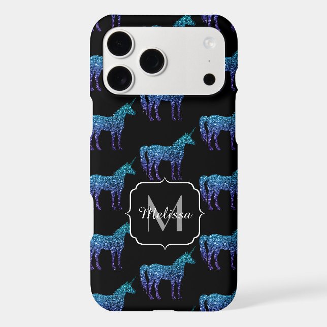 Unicorn Sparkles aqua blue ombre pattern Monogram (Back)