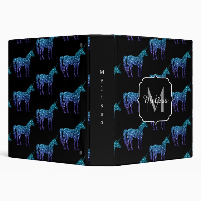 Unicorn Sparkles aqua blue ombre pattern Monogram Binder (Background)