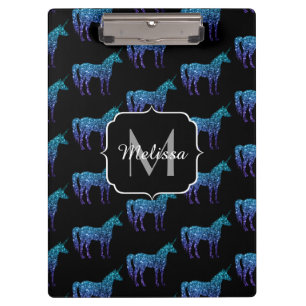 Unicorn Sparkles aqua blue ombre pattern Monogram Clipboard