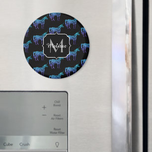 Unicorn Sparkles aqua blue ombre pattern Monogram Magnet
