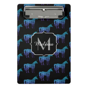Unicorn Sparkles aqua blue ombre pattern Monogram Mini Clipboard