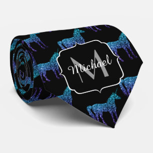 Unicorn Sparkles aqua blue ombre pattern Monogram Tie
