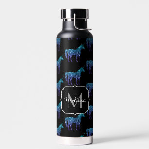 Unicorn Sparkles aqua blue ombre pattern Monogram Water Bottle