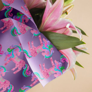 Unicorn Sparkly Glitter Pink Fairly Rainbow Wrapping Paper