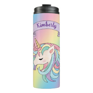 Unicorn & Sparkly Rainbow Custom Name Colorful Thermal Tumbler