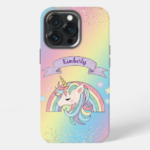 Unicorn & Sparkly Rainbow with Gold Glitter iPhone 13 Pro Case