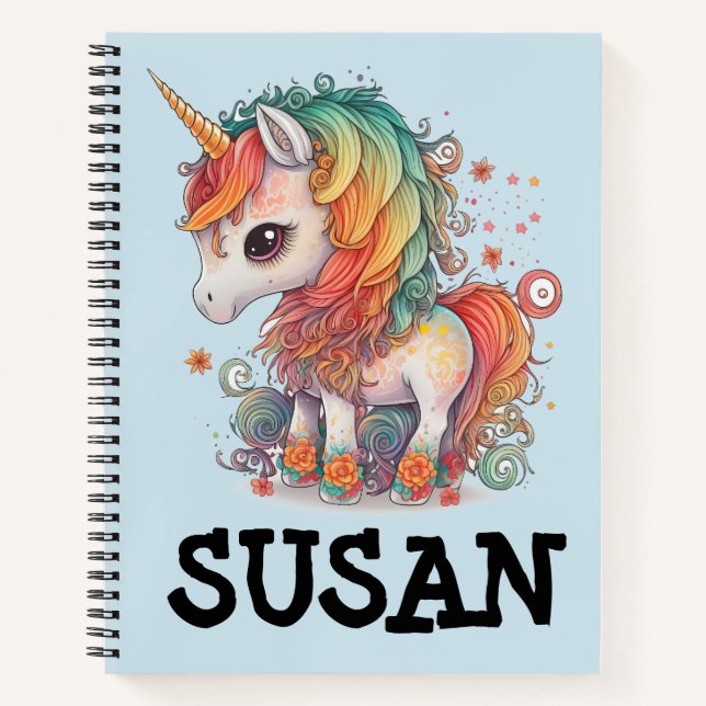 UNICORN SPIRAL PERSONALIZED NAME NOTEBOOK (Front)