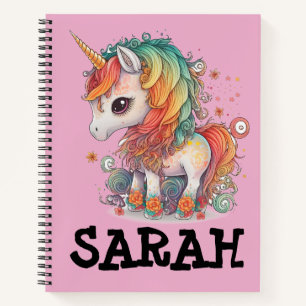 UNICORN SPIRAL PERSONALIZED NAME PINK NOTEBOOK
