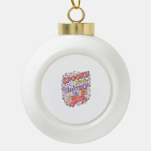 Unicorn Spooky Little Unicorn Whimsical White Back Ceramic Ball Christmas Ornament