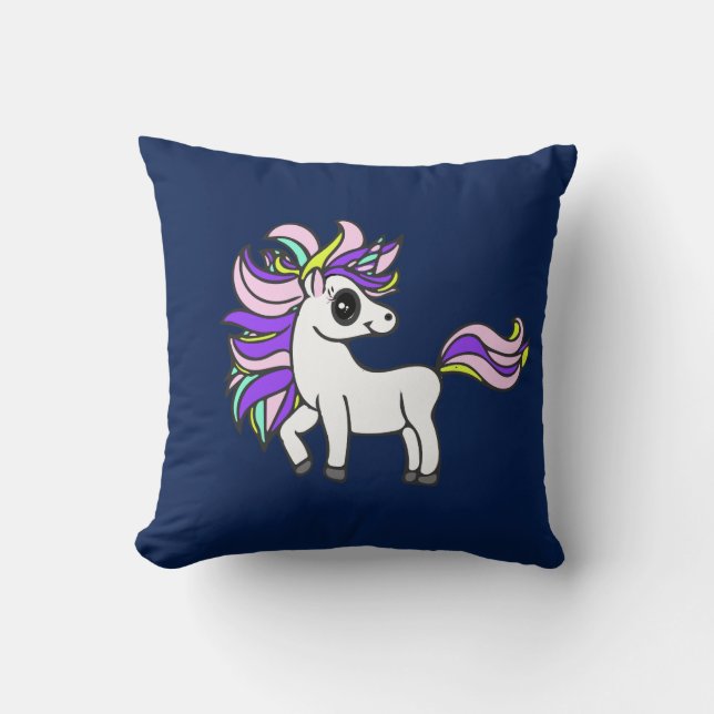 unicorn Squad, Colourful Pony Throw Pillow (Front)