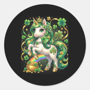 Unicorn St Patricks Day Toddler Girls Kid Shamrock Classic Round Sticker