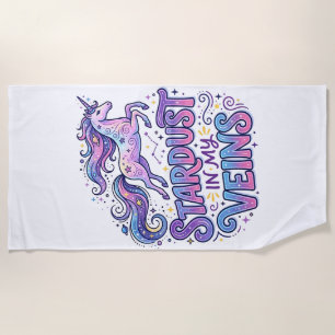 Unicorn Stardust in My Veins Retro Style Cute Gift Beach Towel
