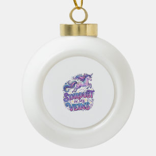 Unicorn Stardust in My Veins Retro Style Cute Gift Ceramic Ball Christmas Ornament