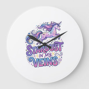 Unicorn Stardust in My Veins Retro Style Cute Gift Large Clock