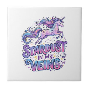 Unicorn Stardust in My Veins Retro Style Cute Gift Tile
