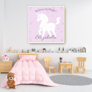 Unicorn Stars Soft Pink Kids Name Poster