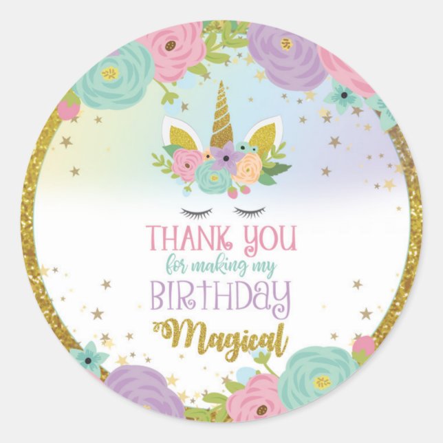 Unicorn Sticker Thank You Making Birthday Magical (Front)