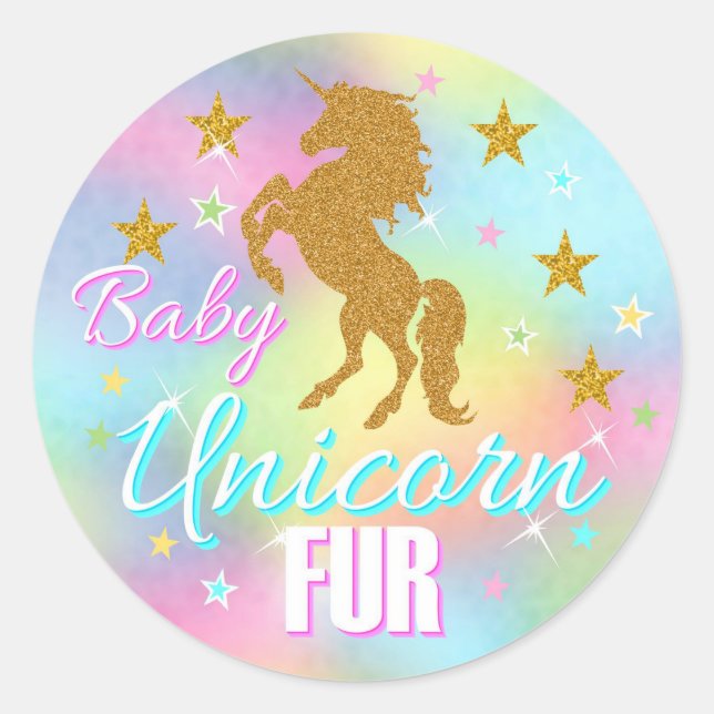 Unicorn Stickers, Gold Glitter Unicorn, favours Classic Round Sticker (Front)