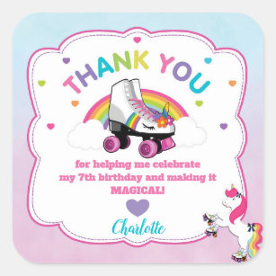 Unicorn Stickers Roller Skating Party Favours Labe