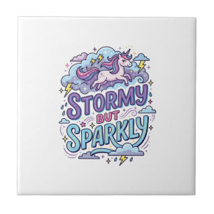 Unicorn Stormy but Sparkly Retro Style Cute Gift D Tile