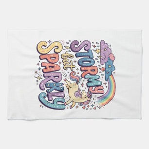 Unicorn Stormy but Sparkly Whimsical Merch Design_ Kitchen Towel
