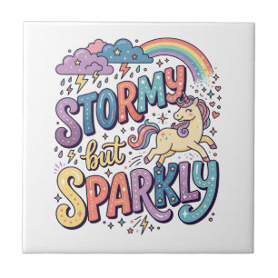 Unicorn Stormy but Sparkly Whimsical Merch Design_ Tile