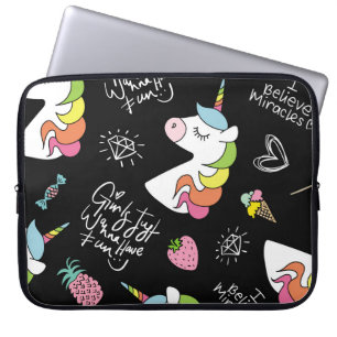 Unicorn, strawberry, pineapple, ice cream drawings laptop sleeve