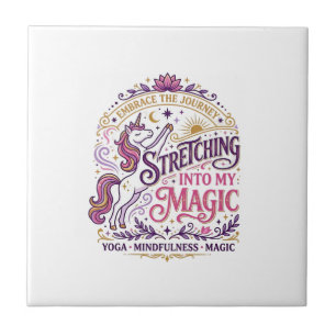 Unicorn Stretching Into My Magic Stylish White Bac Tile