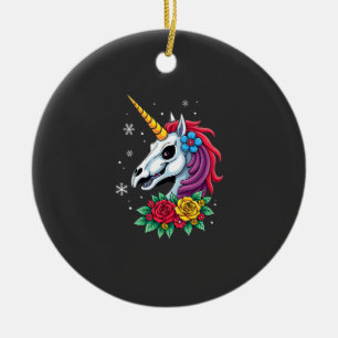 Unicorn Sugar Skull Mexican Art, Christmas T-Shirt Ceramic Ornament
