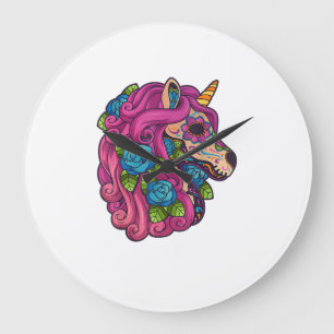 Unicorn Sugar Skull Mexico Calavera Dia De Los Mue Large Clock