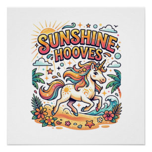 Unicorn Sunshine Hooves Commercial Sticker and Shi Poster