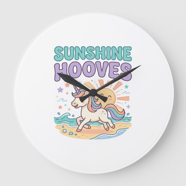Unicorn Sunshine Hooves Trendy Graphic Tee Design_ Large Clock (Front)