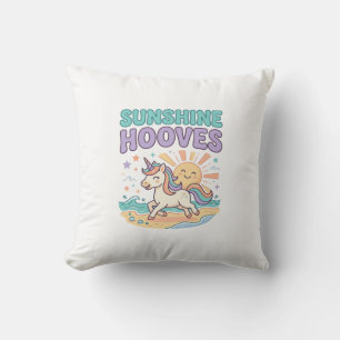 Unicorn Sunshine Hooves Trendy Graphic Tee Design_ Throw Pillow