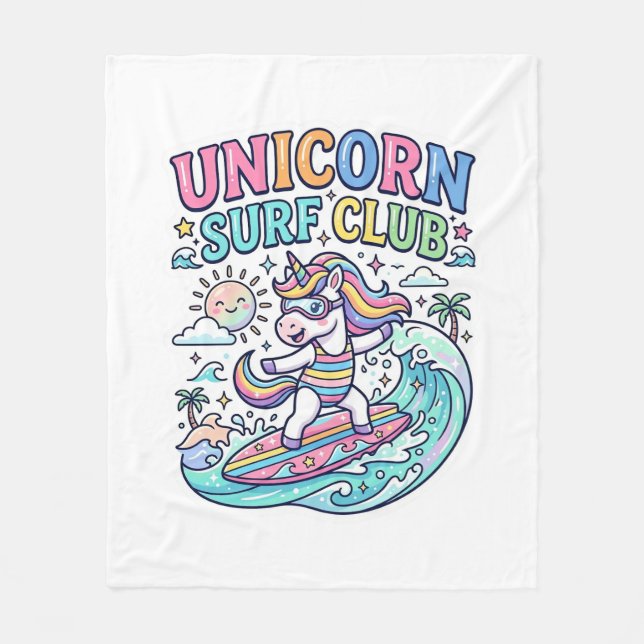 Unicorn Surf Club Fleece Blanket (Front)