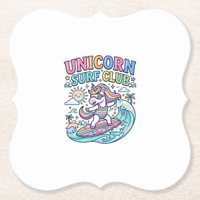 Unicorn Surf Club Paper Coaster (Front)