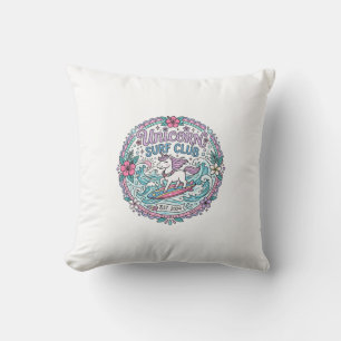 Unicorn Surf Club Playful Shirt Graphic_1 Throw Pillow