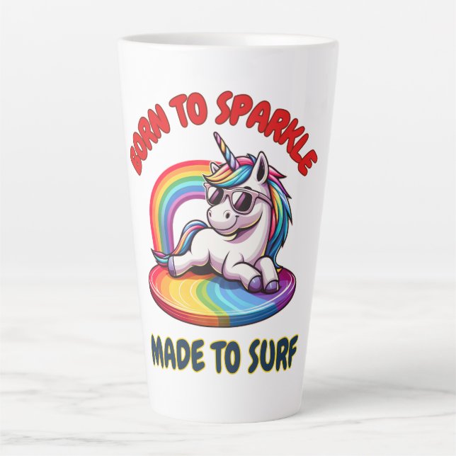 Unicorn Surfer Rainbow Surfing Cool Latte Mug (Front)