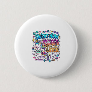 Unicorn Sweat Now Sparkle Later Gift Idea Vector D 2 Inch Round Button