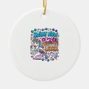 Unicorn Sweat Now Sparkle Later Gift Idea Vector D Ceramic Ornament