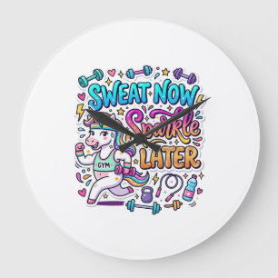 Unicorn Sweat Now Sparkle Later Gift Idea Vector D Large Clock