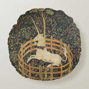 Unicorn Tapestries Captivity Medieval Tapestry Round Pillow