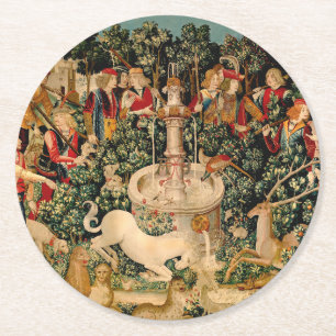 Unicorn Tapestries Found Legend Mythical Round Paper Coaster