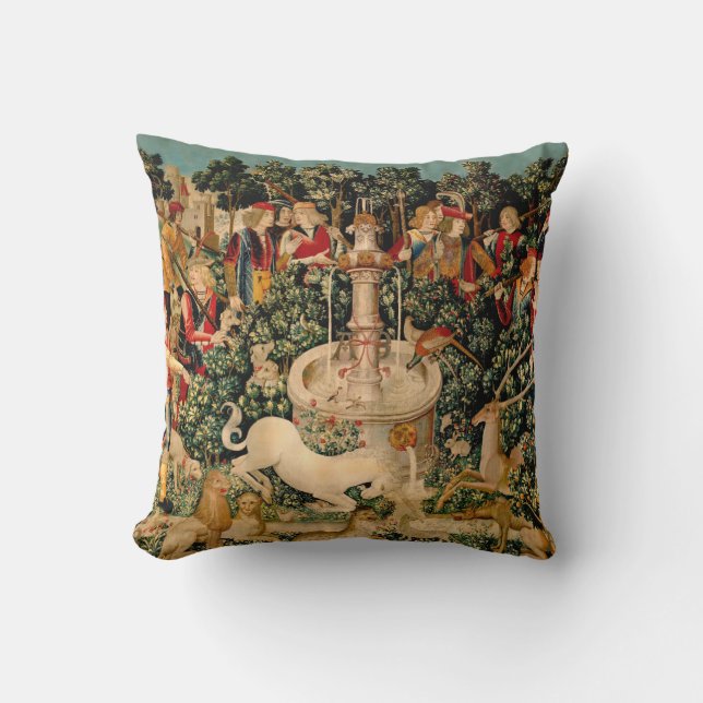 Unicorn Tapestries Found Legend Mythical Throw Pillow (Front)