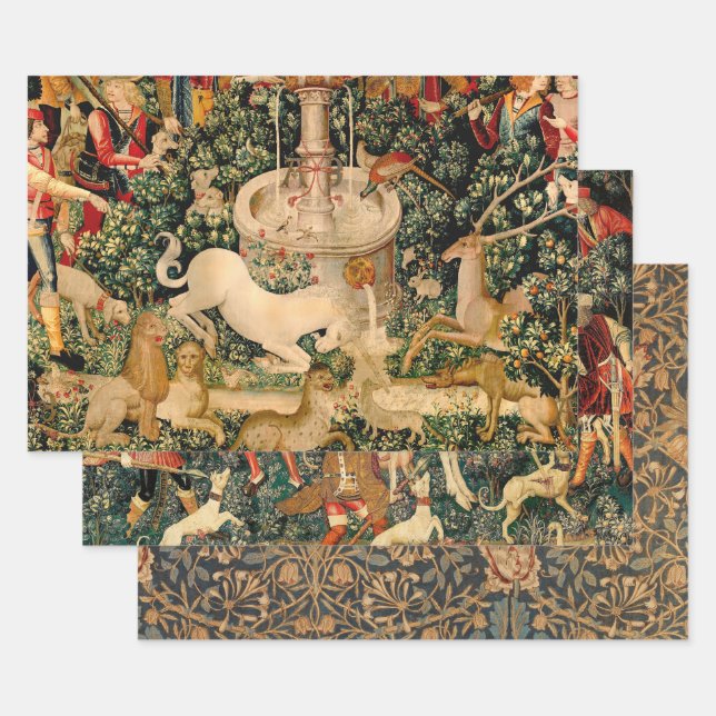 Unicorn Tapestries Found Legend Mythical Wrapping Paper Sheet (Set)