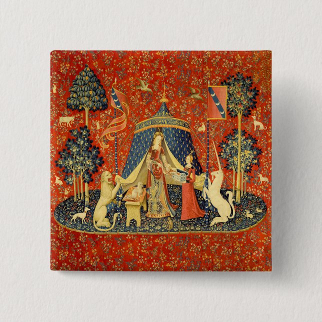 Unicorn Tapestries Lady Legend Medieval 2 Inch Square Button (Front)