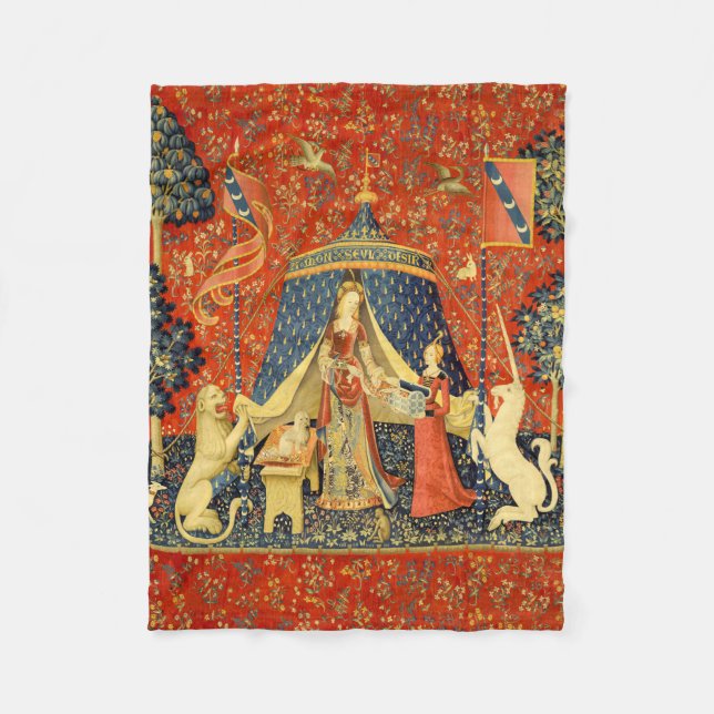 Unicorn Tapestries Lady Legend Medieval Fleece Blanket (Front)