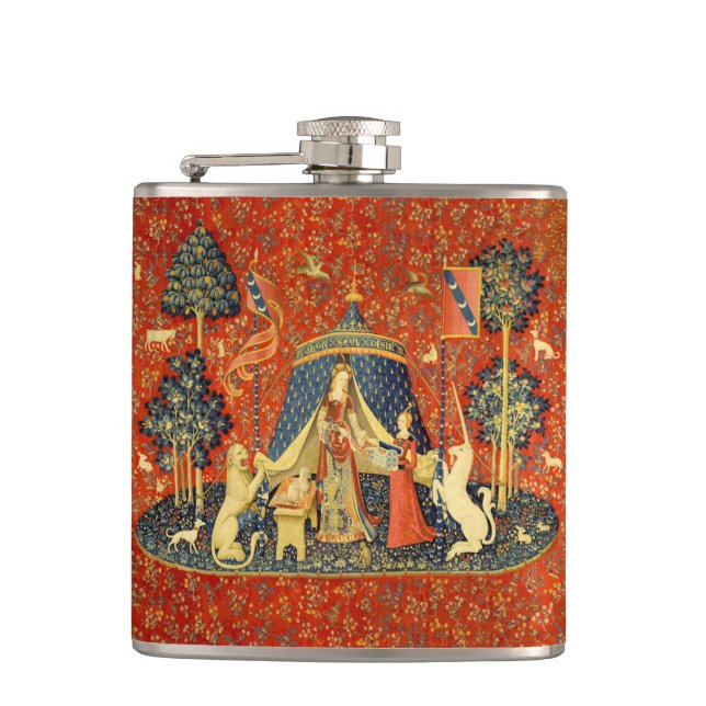 Unicorn Tapestries Lady Legend Medieval Hip Flask (Front)