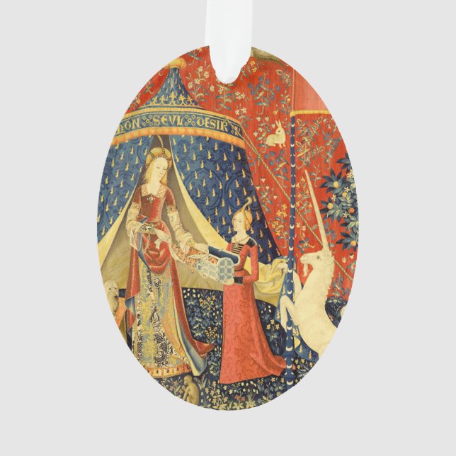 Unicorn Tapestries Lady Legend Medieval Ornament (Back)