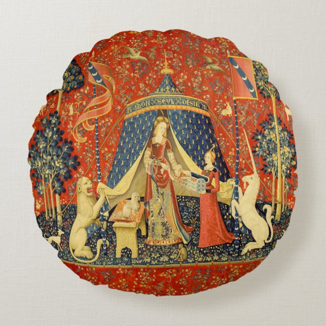 Unicorn Tapestries Lady Legend Medieval Round Pillow (Front)